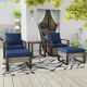 MeetLeisure 5-Piece Wicker Outdoor Sectional Sofa Set Swivel Rocking with Blue Cushions Y-M26M28M30-DKB