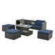 Unbranded 5-Pieces PE Wicker Patio Conversation Set, Outdoor Furniture Sectional Sofa, with Lift TOP Table and Dark Blue Cushions LT-563