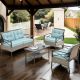 Unbranded 4-Piece Wicker Conversation Sets with Blue Cushions and Coffee Table for Balcony Porch Outside Backyard Garden. XT-W1703S00031