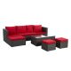 Zeus & Ruta 7-Piece Brown Wicker Outdoor Patio Conversation Sectional with Red Cushions, Coffee Table and Ottoman XY-898