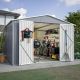 Thanaddo 10 ft. W x 10 ft. D Outdoor Metal Tool Storage Shed with Lockable Doors, Vents and Floor Foundation (93 sq. ft.), Gray M1010F0020