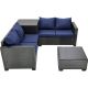 Zeus & Ruta 4-Pieces Wicker Patio Conversation Set Outdoor Sectional Sofa with Dark Blue Cushions for Garden Poolside Backyard HWB-781