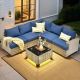 HOOOWOOO Kelleys 6-Piece Wicker Modern Outdoor Patio Conversation Sofa Sectional Set with Navy Blue Cushions HTBS706