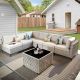 OVIOS Supery Gray 7-Piece Wicker Patio Conversation Seating Set with Beige Cushions and Coffee Table SSKT607