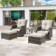 JOYSIDE 5-Piece Wicker Outdoor Patio Conversation Set with Swivel Rocking Chair, Side table, Ottomans and Beige Cushions 2M72M73M74-BGE