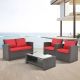 JimsMaison 4-Piece PE Wicker Patio Conversation Set with Red Cushions JMDHPCS08DG-R