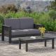Unbranded 2 -Pieces Wood Patio Conversation Set with Gray Cushion, Outdoor Loveseat and Coffee Table Set Outdoor Set-18