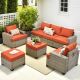 OVIOS Tiberte Gray 7-Piece Wicker Patio Conversation Seating Set with Orange Red Cushions TBSS807