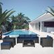 Runesay Outdoor 7-Piece Wicker Patio Conversation Set with Blue Cushions OTDPPP01