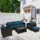 Runesay Outdoor Brown 7-Piece Wicker Patio Conversation Set with Blue Cushions OTDPPP02
