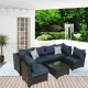 Runesay Outdoor Coffee 7-Piece Wicker Patio Conversation Set with Dark Blue Cushions and Pillows OTDPPP06
