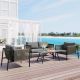 Unbranded 4-Piece Metal Rope Patio Conversation Sofa Set with Gray Cushions and Toughened Glass Table OUT-D-204