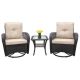 ITOPFOX 3-Piece Metal Conversation Set Rocking Chair with Glass Top Side Table in Khaki Cushions H2SA22-1OT113