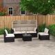Unbranded 6-Pieces Wicker Patio Conversation Set with Retractable Canopy Outdoor Adjustable Backrest Antique Grey White Cushions LV-050
