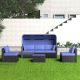 Unbranded 6 Pieces Wicker Patio Conversation Set with Retractable Canopy Outdoor Adjustable Backrest Blue Cushions LV-051