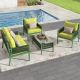 Unbranded Boho 4-Piece Green Metal Patio Conversation Set with Tempered Glass Table and Fluorescent Yellow Cushions OUT-D-359