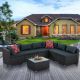 Unbranded 7-Piece Wicker Patio Conversation Set with Dark Gray Cushions, Tempered Glass Coffee Table W1703S0