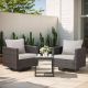 Opohoro U-Weave 3-Piece Brown Wicker Swivel Outdoor Rocking Chairs Patio Conversation Set with Olefin Beige Cushions TG-SS124-2XT