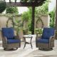 Opohoro ArcoBay 3-Piece Gray Wicker Swivel Outdoor Rocking Chairs Patio Conversation Set with Olefin Blue Cushions TG-GXR036-1
