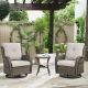 Opohoro ArcoBay 3-Piece Gray Wicker Swivel Outdoor Rocking Chairs Patio Conversation Set with Olefin Beige Cushions TG-GXR036-3