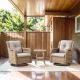 Opohoro ArcoBay 3-Piece Yellow Wicker Swivel Outdoor Rocking Chairs Patio Conversation Set with Olefin Beige Cushions TG-GXR117-2