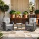 Opohoro PlainCurve 3-Piece Brown Wicker Swivel Outdoor Rocking Chairs Patio Conversation Set with Olefin Gray Cushions TG-SS085-3