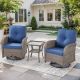 Opohoro PlainCurve 3-Piece Gray Wicker Swivel Outdoor Rocking Chairs Patio Conversation Set with Olefin Blue Cushions TG-KWGY2060-1