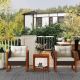 Unbranded 3-Piece WoodPatio Conversation, Patio Bistro Set with White Cushion, Outdoor Furniture for Porch, Backyard, Garden Patio Set-1