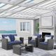 Unbranded 4-Piece Wicker Patio Conversation Set, Outdoor Sectional Sofa with Tempered Glass Coffee Table and Blue Cushions Patio Set-5