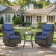 Pocassy Crescent Moon Brown 3-Piece Wicker Patio Conversation Deep Seating Set with Blue Cushions PJ035-1XL