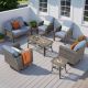 OVIOS Missisi Gray 7-Piece Wicker Patio Conversation Set with Denim Blue Cushions and Swivel Chairs GNDS307R