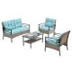 Unbranded 4-Piece Rattan Wicker Patio Conversation Set with Blue Cushions Garden Lawn Furniture DC0009