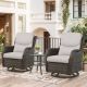 Opohoro Crescent 3-Piece Brown Wicker Swivel Outdoor Rocking Chairs Patio Conversation Set with CushionGuard Beige Cushions TG-SS035-2XL