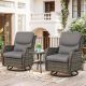 Opohoro Crescent 3-Piece Gray Wicker Swivel Outdoor Rocking Chairs Patio Conversation Set with CushionGuard Gray Cushions TG-SS036-2XL