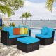 Liviza 4-Piece Outdoor Wicker Patio Conversation Set Brown Finish with Turquoise Cushions and Pillows OUL66750TU+