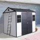 Zeus & Ruta 8 ft. W x 6 ft. D Grey White Outdoor Resin Storage Shed with Floor and 2-Windows and Lockable Door (48 sq. ft. ) WQD28-777