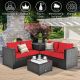 Liviza 4-Piece Outdoor Wicker Patio Conversation Set with Red Cushions and Storage Box OUL66714ARE+