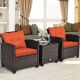 HONEY JOY 3-Piece Wicker Patio Conversation Set Outdoor Rattan Furniture with Orange Cushions TOPB008297