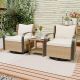 INMITOM 3-Piece Patio Wicker Conversation Set with Beige Cushions and Side Table HD-FNY-FA-Y01