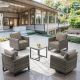 Pocassy Flat Armrest Series 5-Pieces Gray Wicker Outdoor Conversation Set with Coffee Table and Cushion Guard Gray Cushions PJ069157-3XT