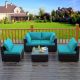Kadehome Brown 5-Piece Wicker Patio Conversation Set with Green Cushions MO-HW68691BTU