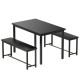 mieres Eureka Industrial 3-Piece Black Wood Rectangular Kitchen Dining Set with Two Benches QTW36835789