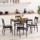 VECELO 42 in. L 5-Piece Dining Table 1-Kitchen Table and 4-Chairs Metal and Wood Rectangular Brown Dining Room Table (Set of 5) KHD-XJM-TC08