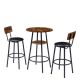 Aoibox Rustic Brown Wooden Double Layer Bar Table Set with 2 Upholstered Bar Stools and Black Iron Frame SNMX5016