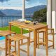 Costway 5-Piece Rectangular Teak Acacia Wood Top Bar Table (Set Seats-4) GHMHSKU00344
