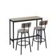 URTR 3-Piece Rectangular Gray Wood Top Bar Table Set with 2 Bar Stools with Faux Leather Seat, Back and Footrest Seats 2 HY03327Y