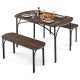Costway 3-Piece Rectangular Brown Wood Top Dining Room Set Seats 4 HCST02476
