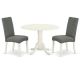 East West Furniture 3-Piece Linen White Finish Solid Wood Top-Round Dining Room Set with Dropleaf-Seats 4 DLDR3-LWH-07-440-HD