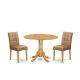 East West Furniture 3-Piece Natural Oak Finish Solid Wood Top-Round Dining Room Set with Dropleaf-Seats 4 DLAS3-OAK-28-440-HD