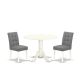 East West Furniture 3-Piece Linen white Solid Wood Top-Round Dining Room Set with Dropleaf-Seats 4 DLAS3-WHI-41-440-HD